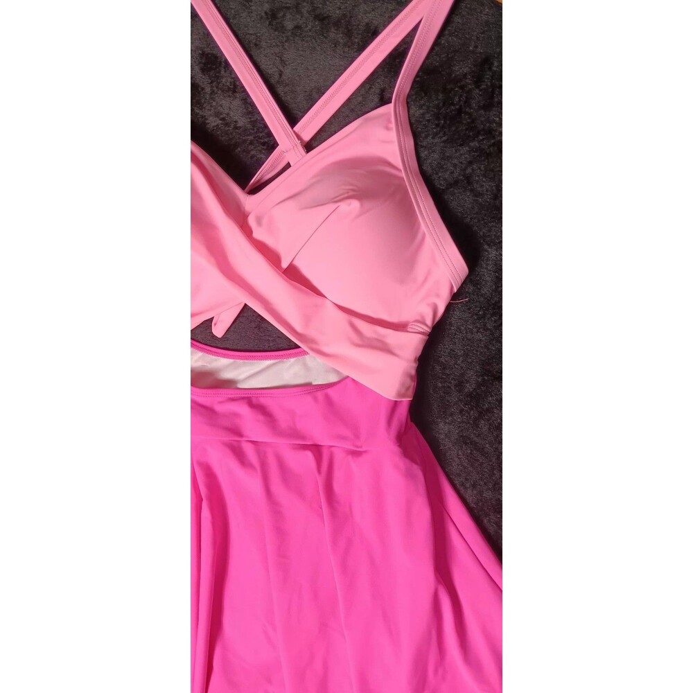 NWT! B2Prity Cutout OnePiece Swimdress Swimsuit XL Pink Colorblock Tummy Control - Picture 5 of 12